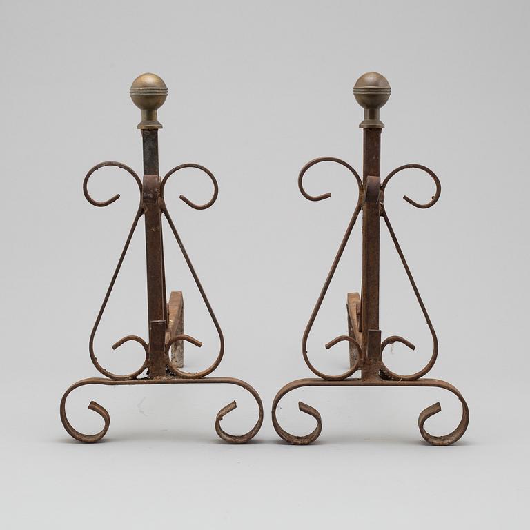 ANDIRONS, a pair, 20th century.