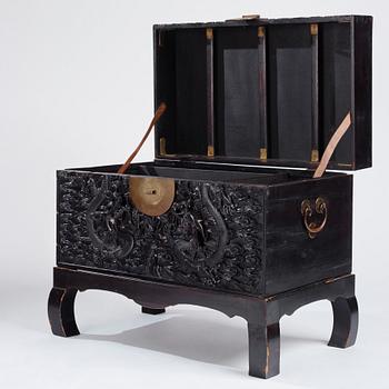 A massive 'five clawed dragon' hardwood storage chest, Qing dynasty, 19th century.