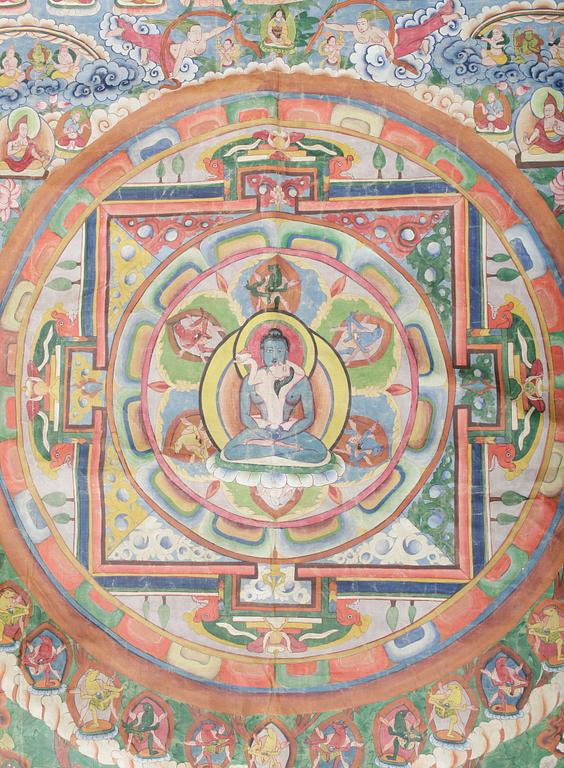 THANGKA, Tibet/Nepal, 1900-tal. Ca 122x88 cm.