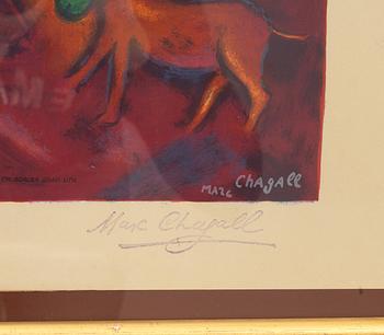 MARC CHAGALL, efter, färglitografi, stämplad signatur och tryckt hos Mourlot av Sorlier, Paris, numrerad 1908/5000.