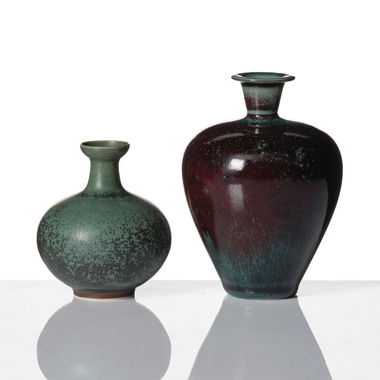 Berndt Friberg, a set of 6 stoneware vases and 3 bowls, Gustavsberg studio, Sweden 1944-47 and 1960-70s.