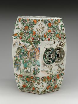 A famille verte garden seat, late Qing dynasty (1644-1912).