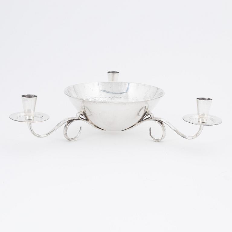 A silver candelabra with bowl, Jose Marmolejos, Tane, Mexico, 20th century.