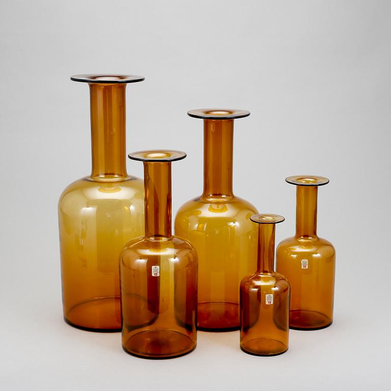 VASER, 5 st, glas, Otto Brauer för Holmegaard, 1960-tal.