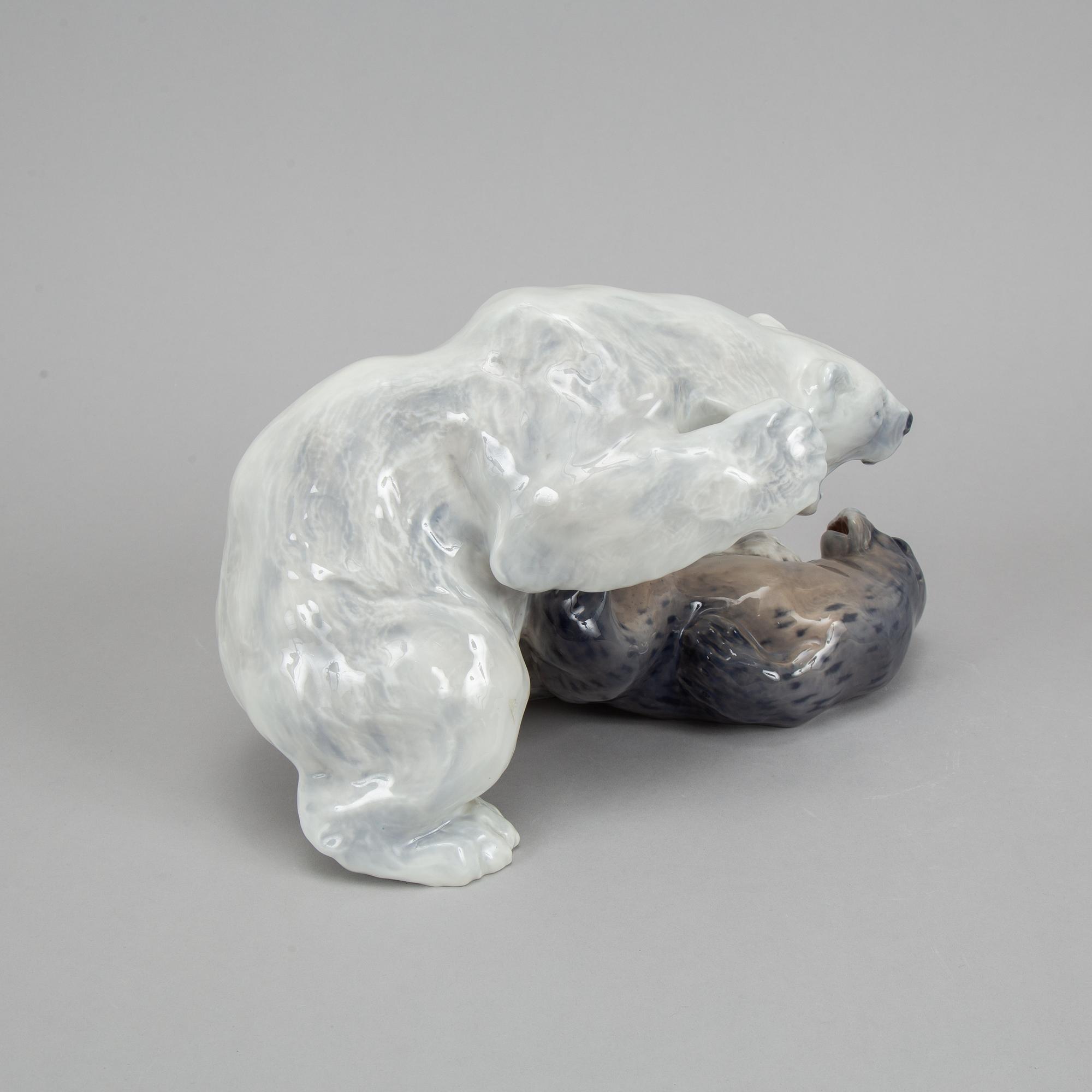 Knud Kyhn, a 1108 Royal Copenhagen porcelain polar bear and seal, Denmark, 1969-73.