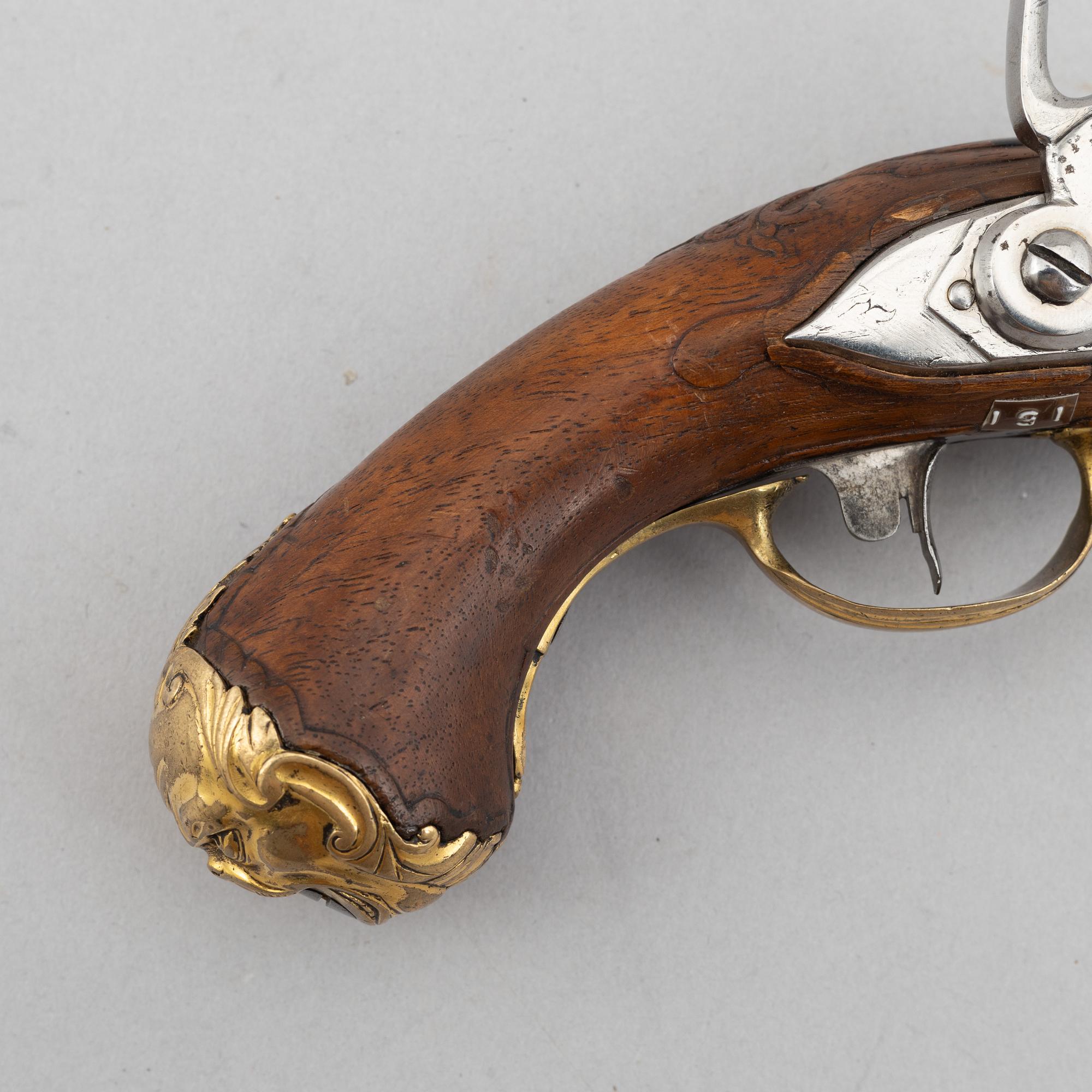 Percussion pistol, converted from flintlock, Anton Gerhardt Stockholm (1705-49).