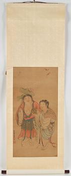 A hanging scroll, ink and colour on silk, Qing dynasty (1644-1912), signed Luo Ling.