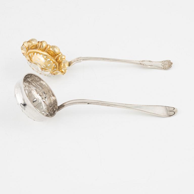 Two Swedish Silver Sprinkle Spoons, 19th century.