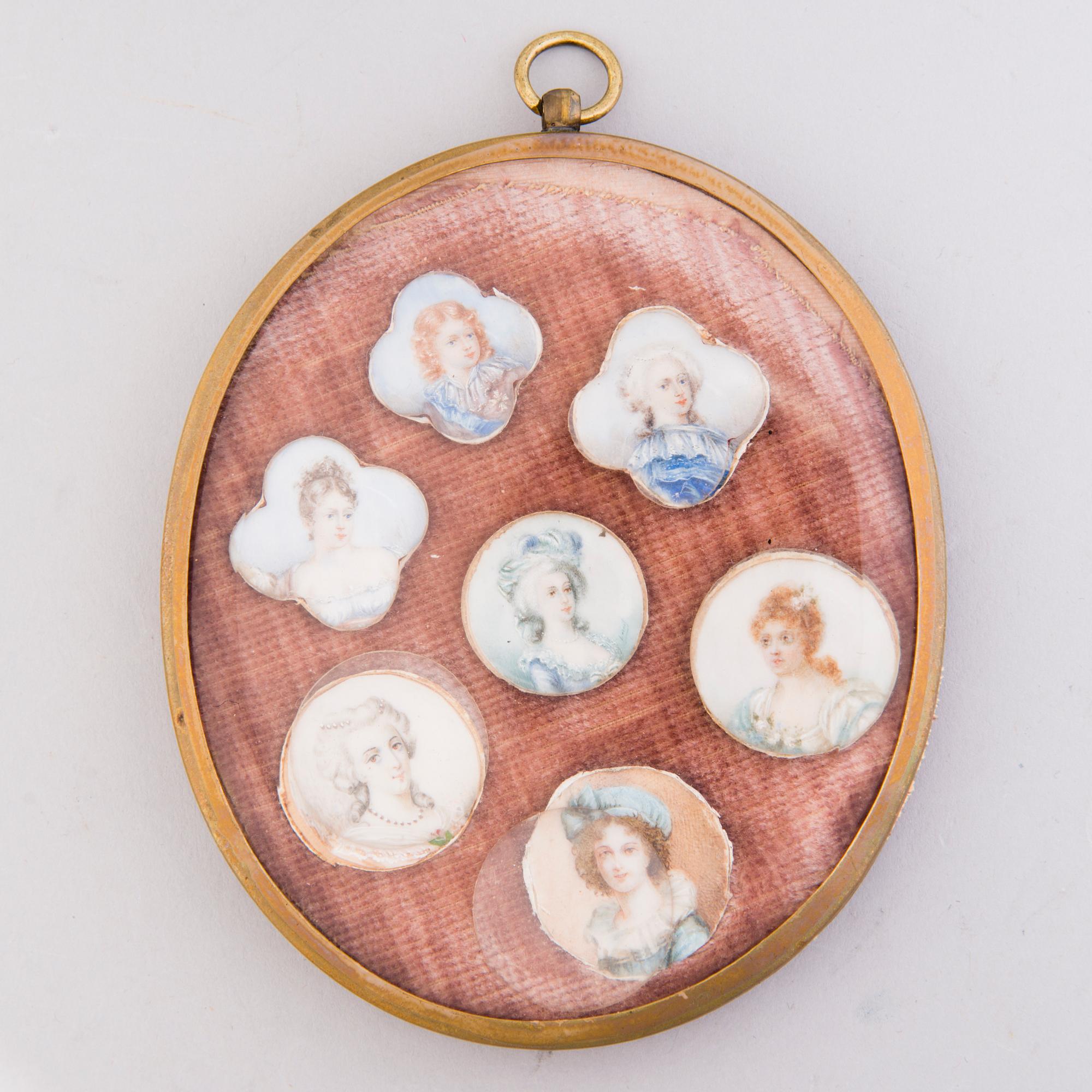 Set of seven French miniature portraits, 18th/19th Century.