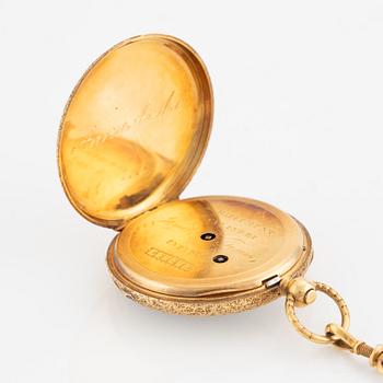 Pocket watch, 18K gold, with chain in 18K gold, 39 mm.