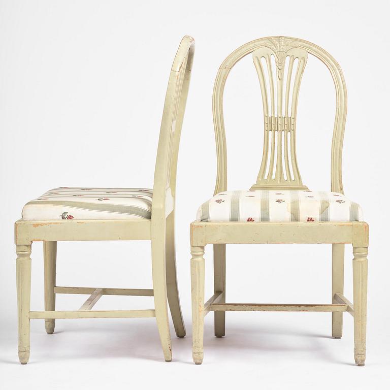 A set of six Gustavian chairs, Sweden, late 18th century.