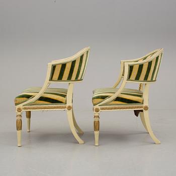 BALJFÅTÖLJER, ett par, sengustaviansk stil, 1800-tal.