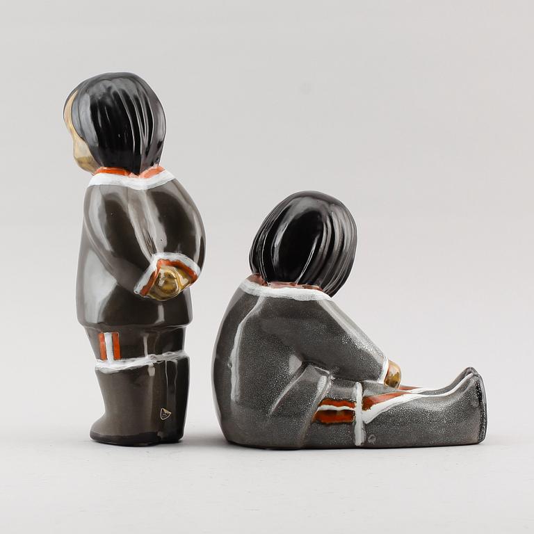 FIGURER, 2 st, keramik, "Eskimå", Vicke Lindstrand, Upsala-Ekeby.