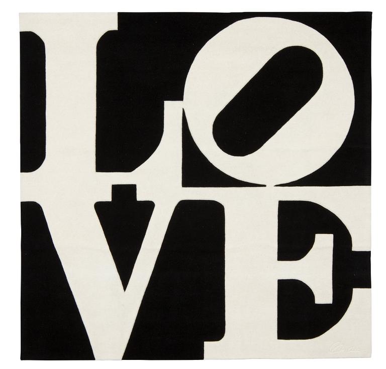 Robert Indiana, MATTA. "White on Black", Chosen love. Handtuftad 1995. 242 x 245 cm. Robert Indiana.