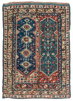 428. A RUG. An antique Anatolian, probably Megri. 185,5 x 137 cm (as well as one end with six cm flat weave).