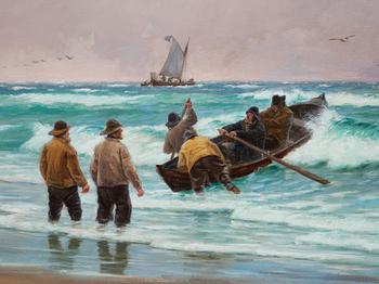 Carl Locher, Fishermen on the beaches of Skagen, Denmark.