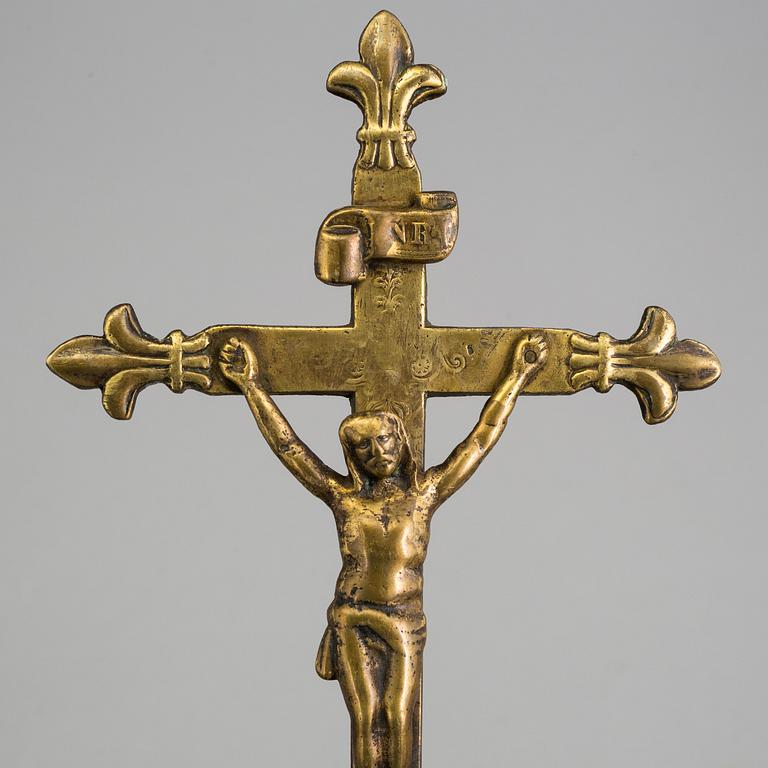 A BRONZE CRUCIFIX, 18th century.