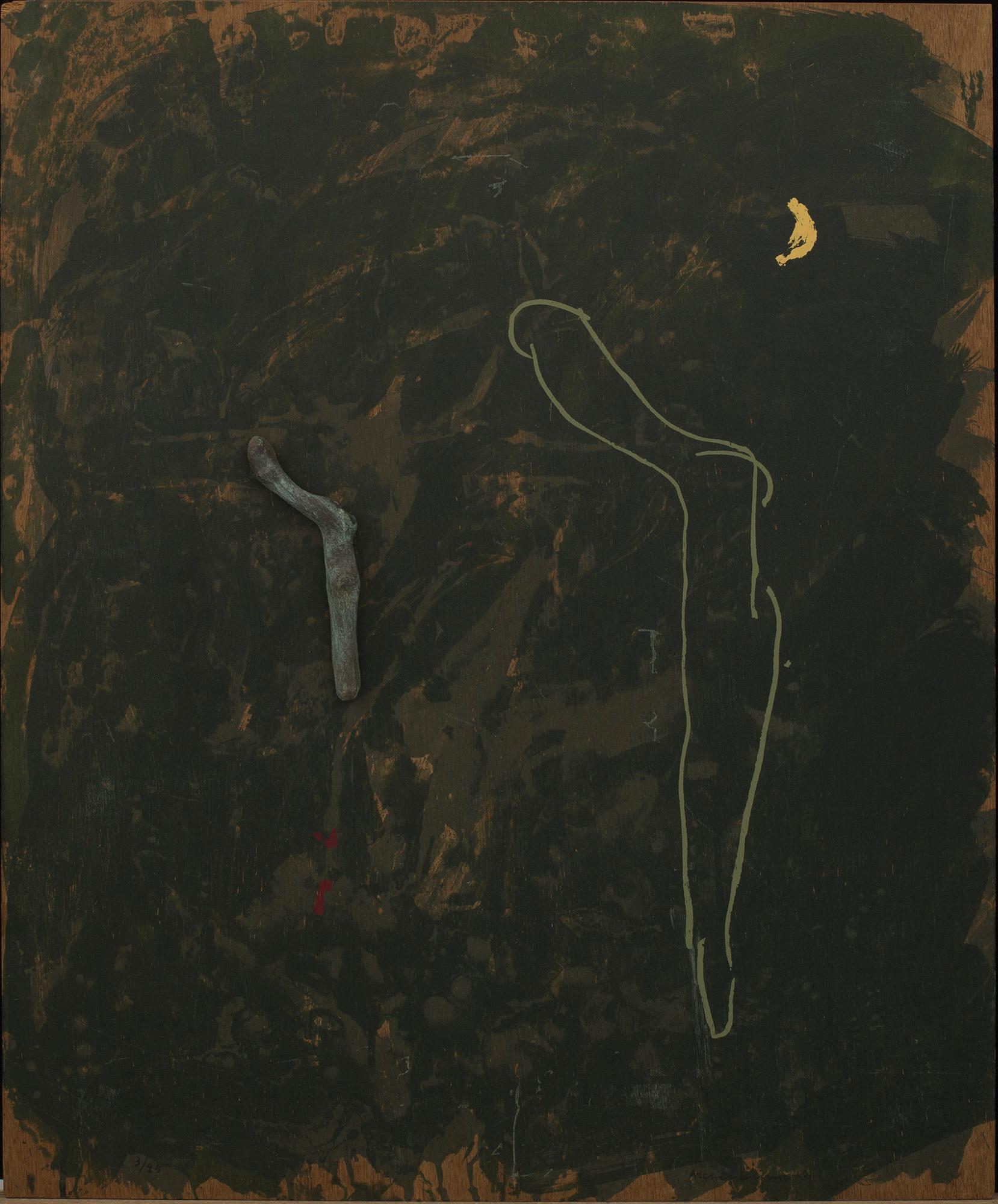 LENNART ASCHENBRENNER, brons o serigrafi på trä, sign o dat 90, numr 3/25.