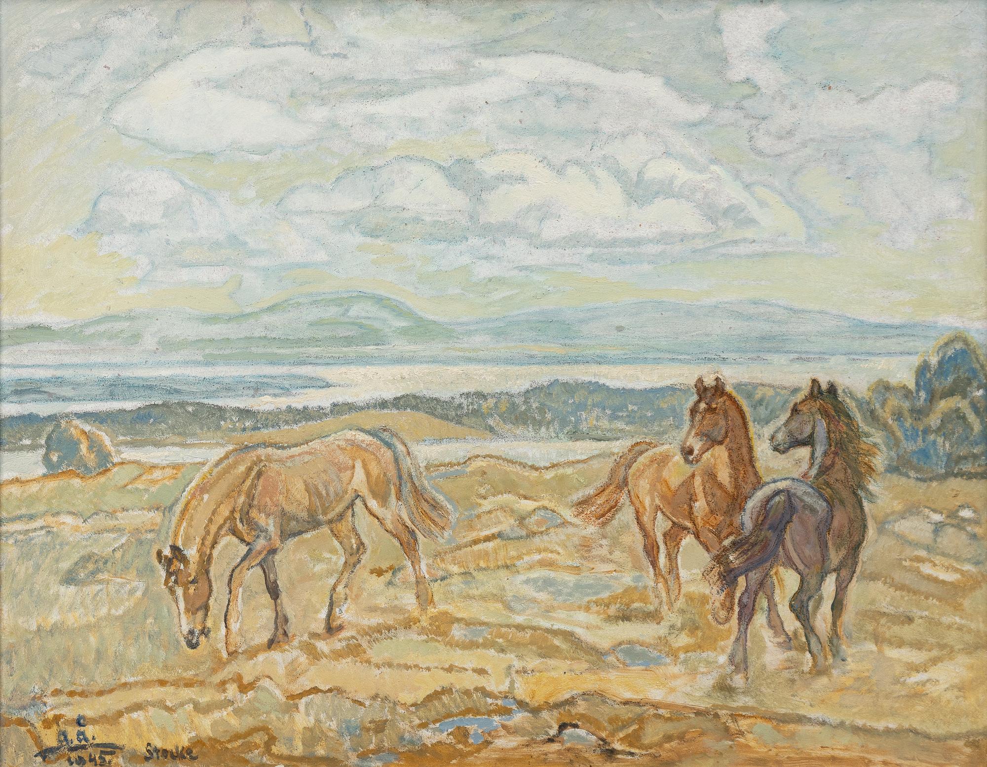 Acke Åslund's painting of horses by Landösjön, Jämtland, showcasing his unique perspective on nature