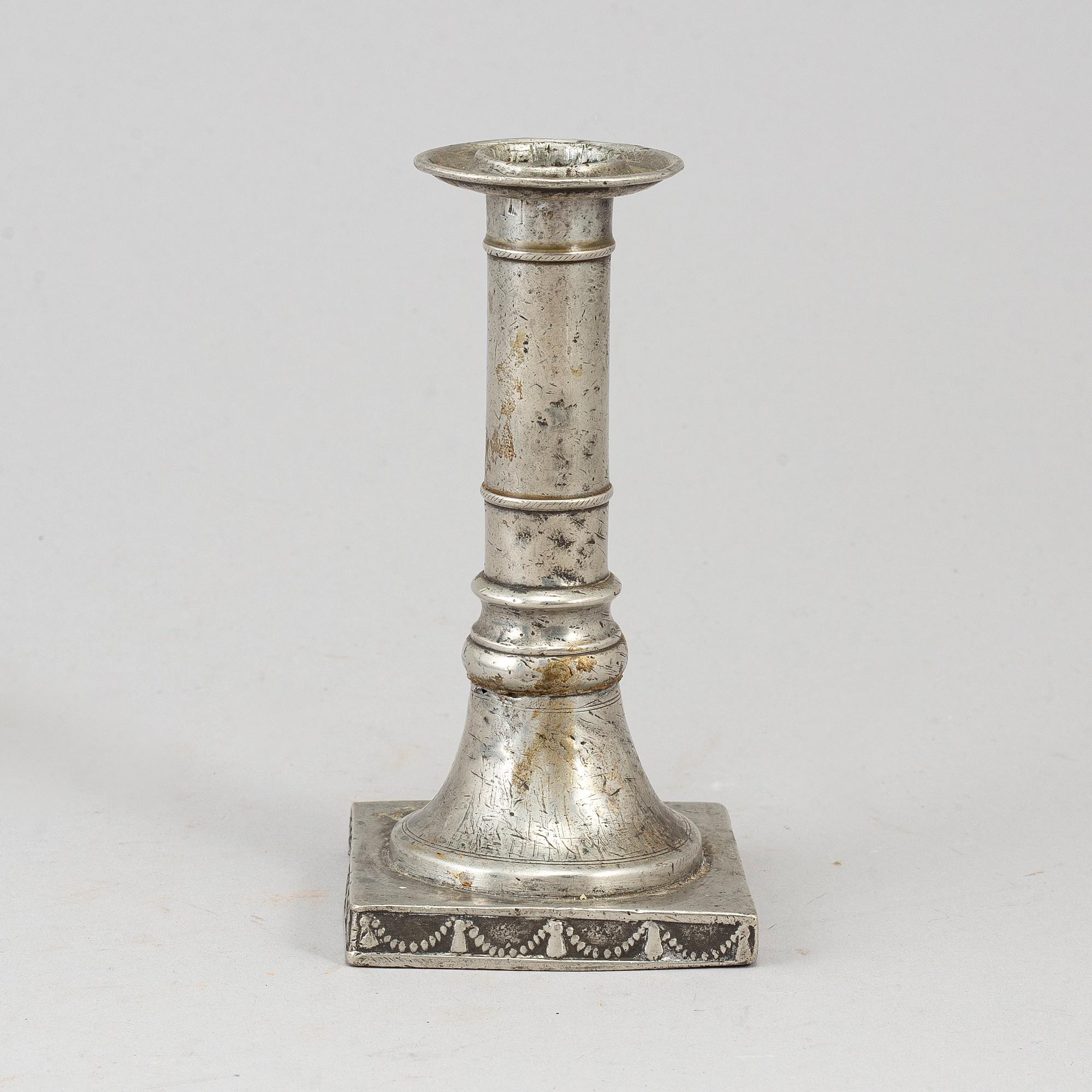 A pewter candlestick by Johan Fredrik Werrenrath, Lund 1852.