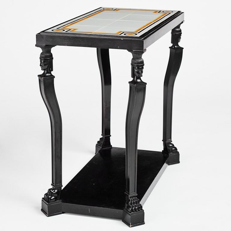 Axel Einar Hjorth, an ebonised oak Swedish Grace tiled top table, Nordiska Kompaniet 1931. Tile top by Edgar Böckman.