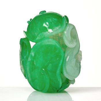 A Chinese coloured jadeit sculpture, 20th Century.