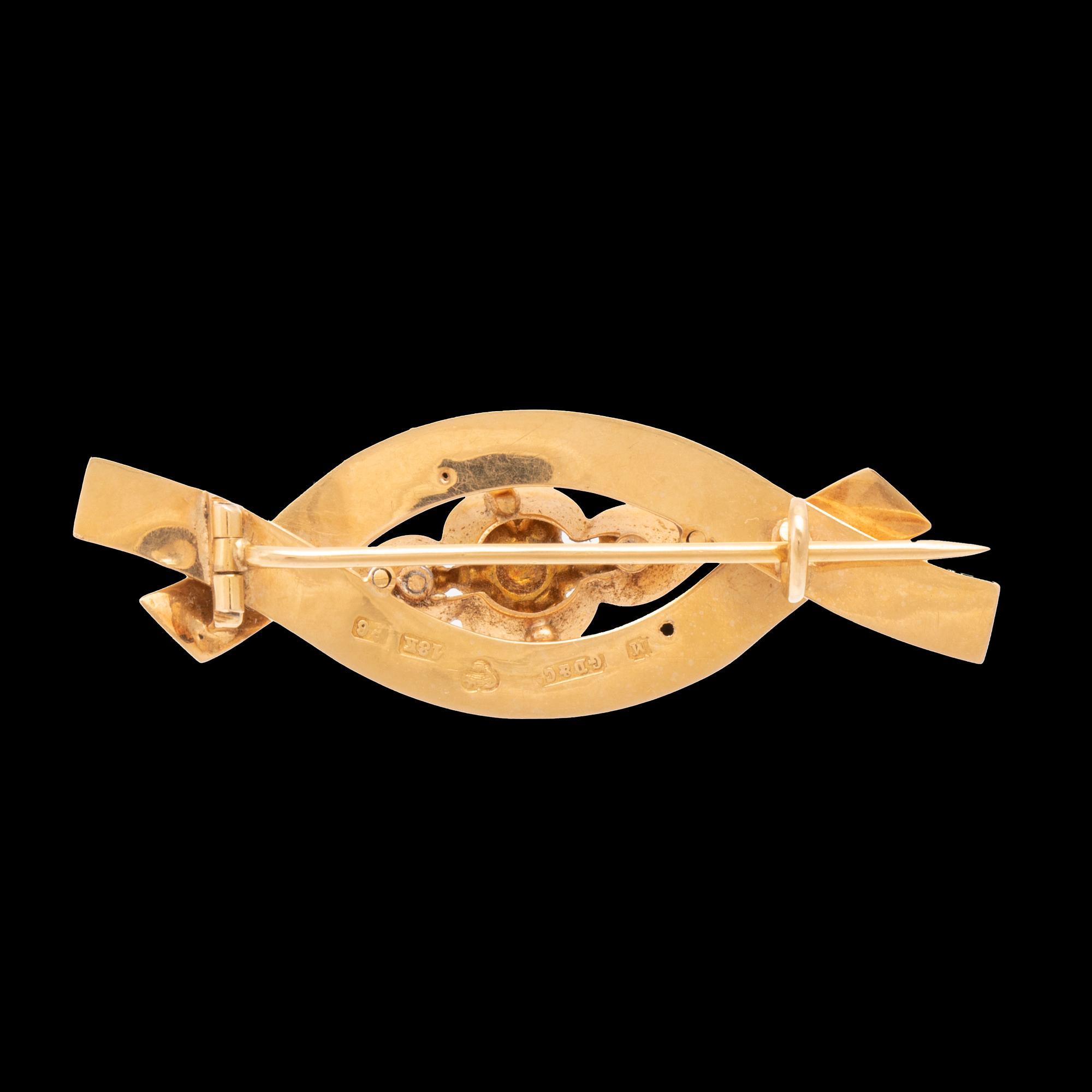 An 18K gold brooch set with seed pearls by G. Dahlgren & Co Malmö 1893.