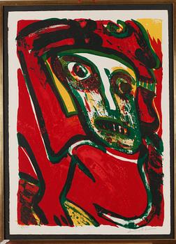 Bengt Lindström, "Les amoureux de rouge"; "Femme au chien loup"; "Chien blanc d'Espagne"; "La tulipe de Hollande".