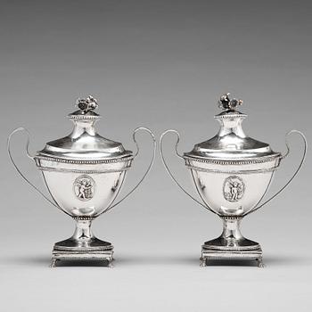 194. A pair of Swedish 18th century silver sugar-bowl, makers mark of Johan Fagerberg, Karlskrona 1789.