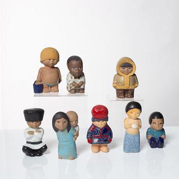 Lisa Larson, figurines, 8 pcs, "Children of the World", Gustavsberg.