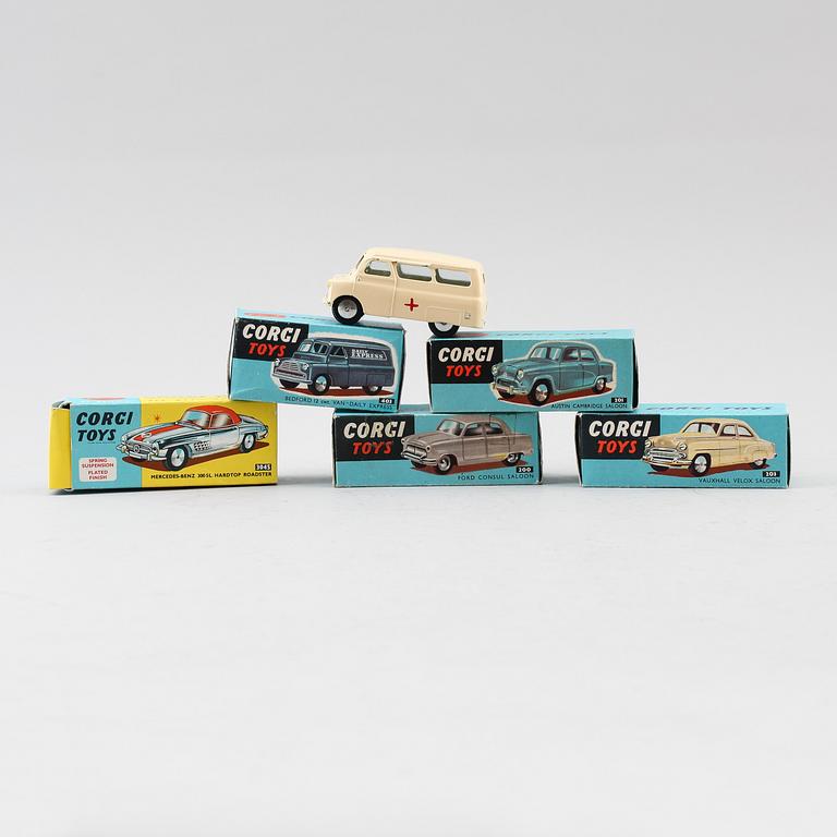 LEKSAKSBILAR 5 st, Corgi, 1950-tal.
