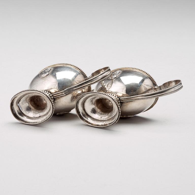 A pair of Swedish 18th century parcel-gilt silver salt-cellars, mark of Anders Schotte, Uddevalla, 1793.