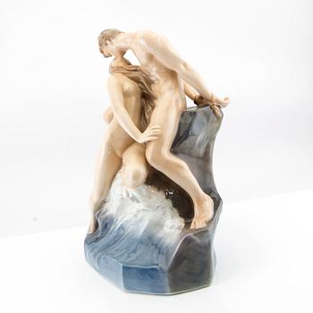 Theodor Lundberg,  skulptur "Vågen och klippan" Royal Copenhagen porslin.