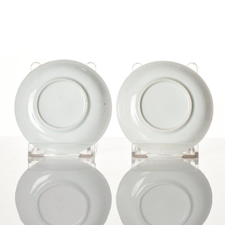 A pair of famille rose miniature cups with stands, Qing dynasty, 18th Century.