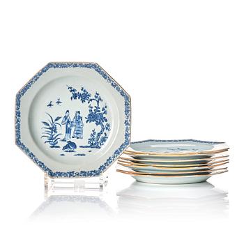 A set of eight blue and white dishes, Qing dynasty, Qianlong (1736-95).