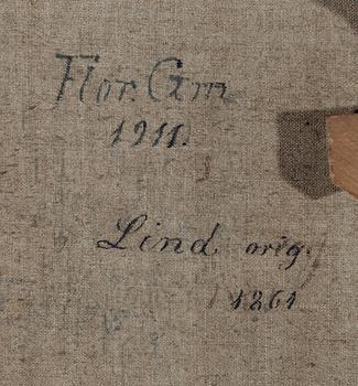 OKÄND KONSTNÄR, efter Johan Erik Lindh, olja på duk. A tergo signerad Flor. Gm och daterad 1911.
