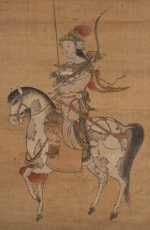 A painting of a soldier on a horse, Qing dynasty, 19th century.