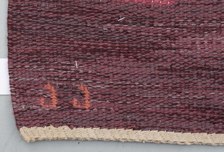 CARPET. "Rosengård". Flat weave (Rölakan). 264 x 196 cm. Signed JJ EE (?).