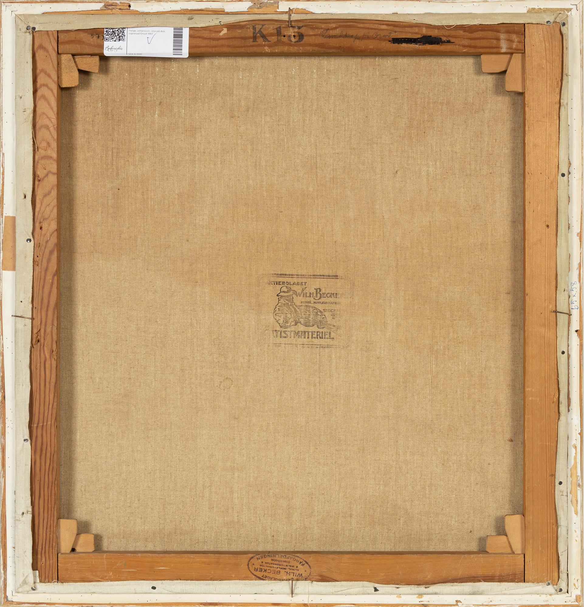 Helge Johansson, olja på duk, signerad Orust 1917.