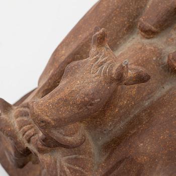 Bing & Gröndahl, figurin/skulpturgrupp, terrakotta, signerad "Oxspann".