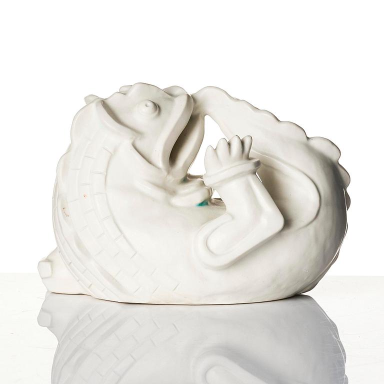 Wilhelm Kåge, a set of two stoneware sculptures of dragon puppies, Gustavsberg, 1940s.
