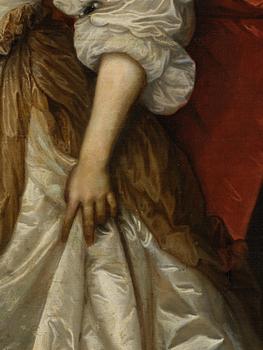 Adriaen Hanneman, Half-length portrait of a woman with a dog (Portret van een dame).