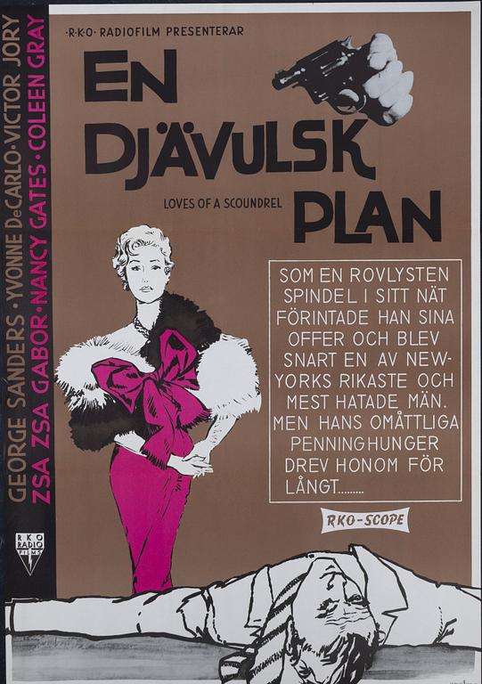 A vintage movie poster, 'En djävulsk plan (Loves of a Scoundrel)', 1957.