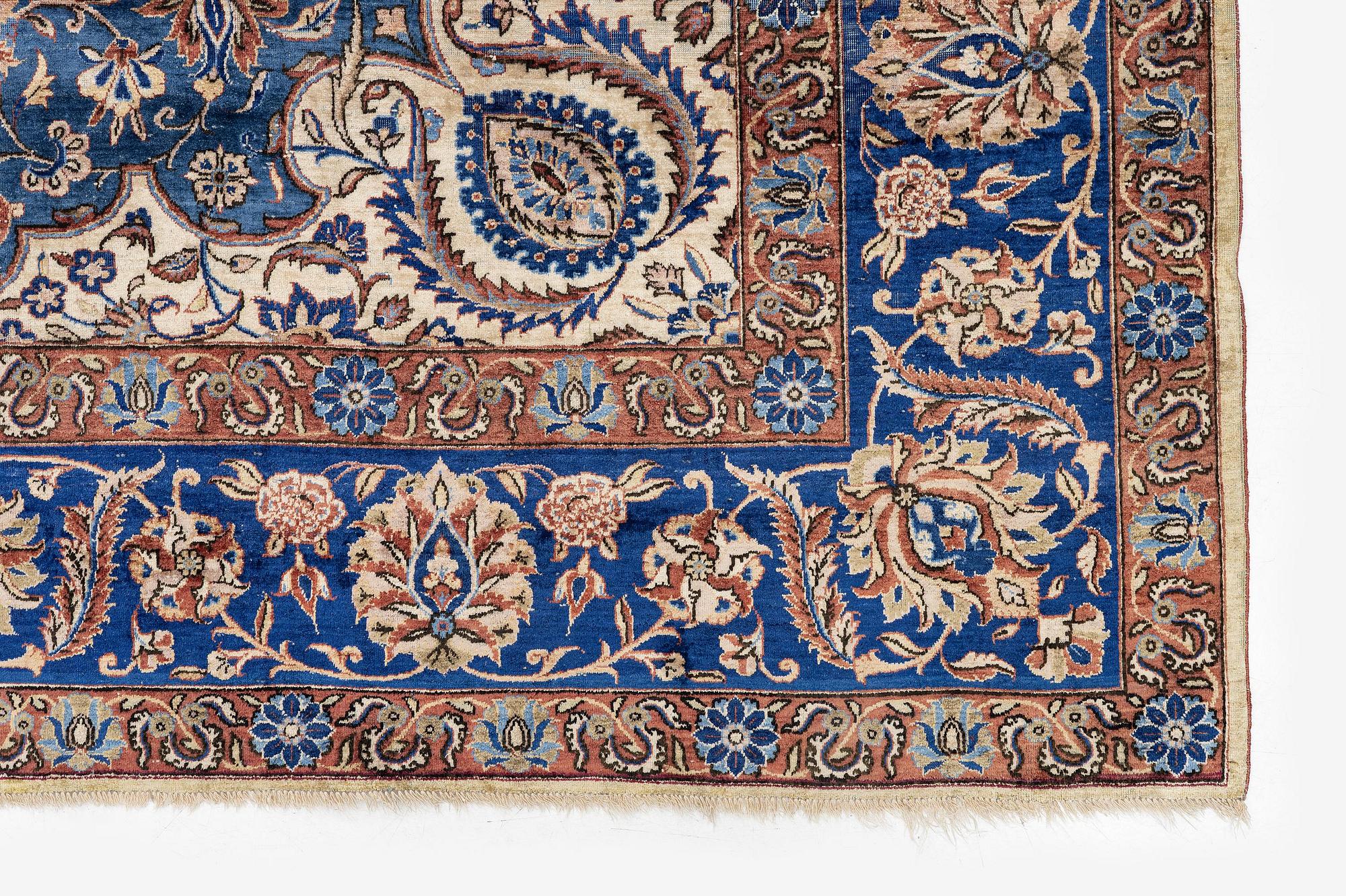 An antique silk Kashan, Central Persia, c. 320 x 201 cm.