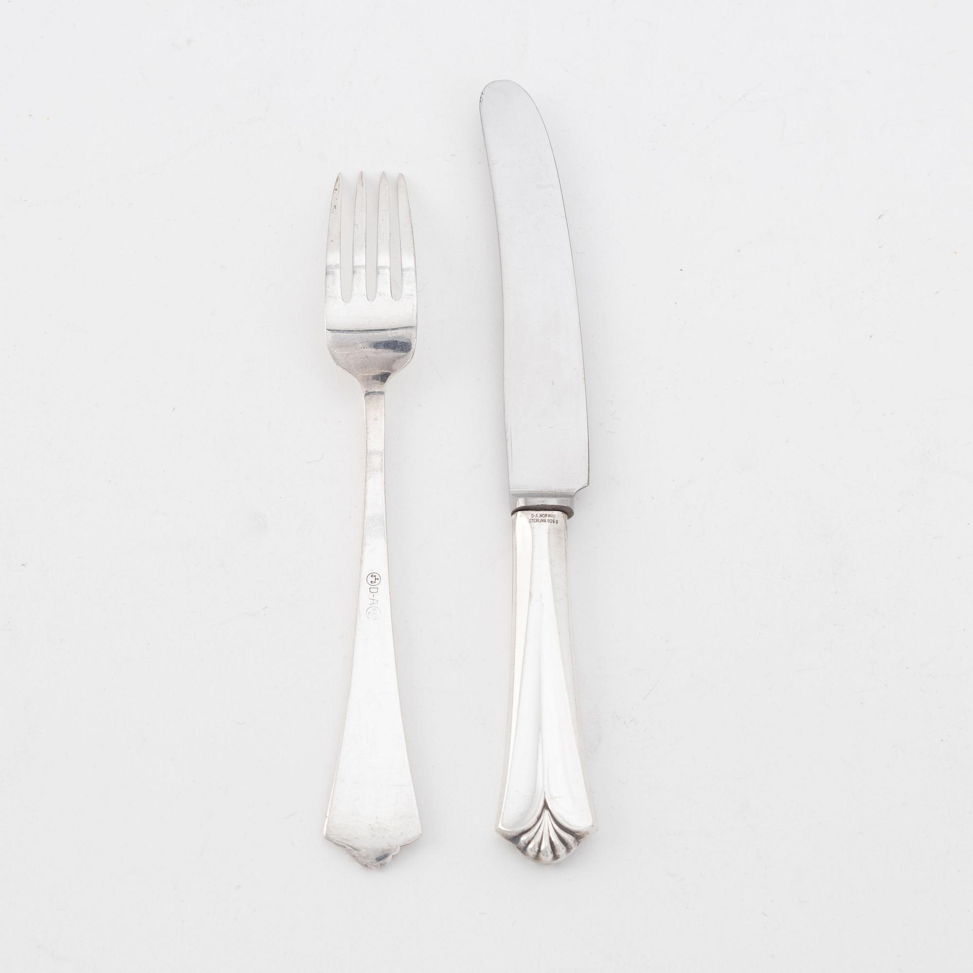 David Andersen, 'Rådhus Vifte' silver cutlery, Norway, (20 pieces).