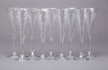 CHAMPAGNEGLAS, 9 st, "Helena", Gunnar Cyrén, Orrefors.