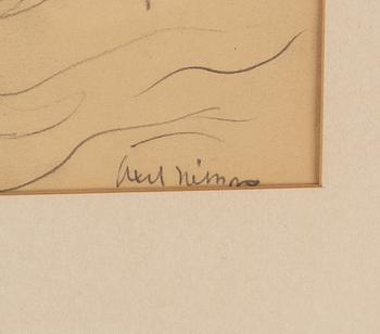 Axel Nilsson, blyerts och akvarell, signerad.