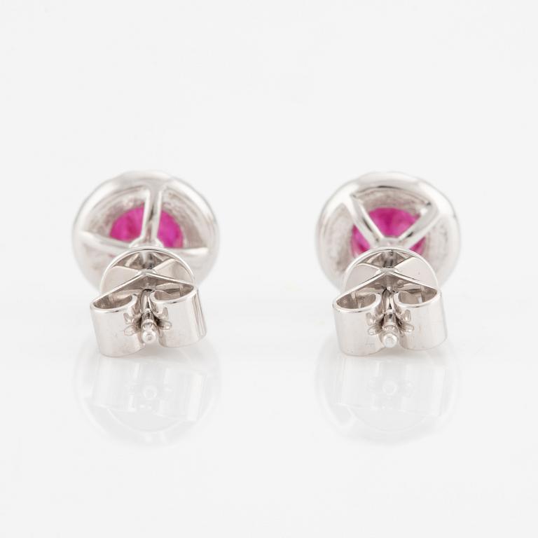 Earrings, 18K white gold with rubies and brilliant-cut diamonds.