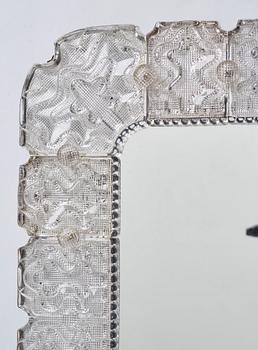 Carl Fagerlund, a Swedish Modern cast glass framed mirror, Orrefors ca 1940-50's.
