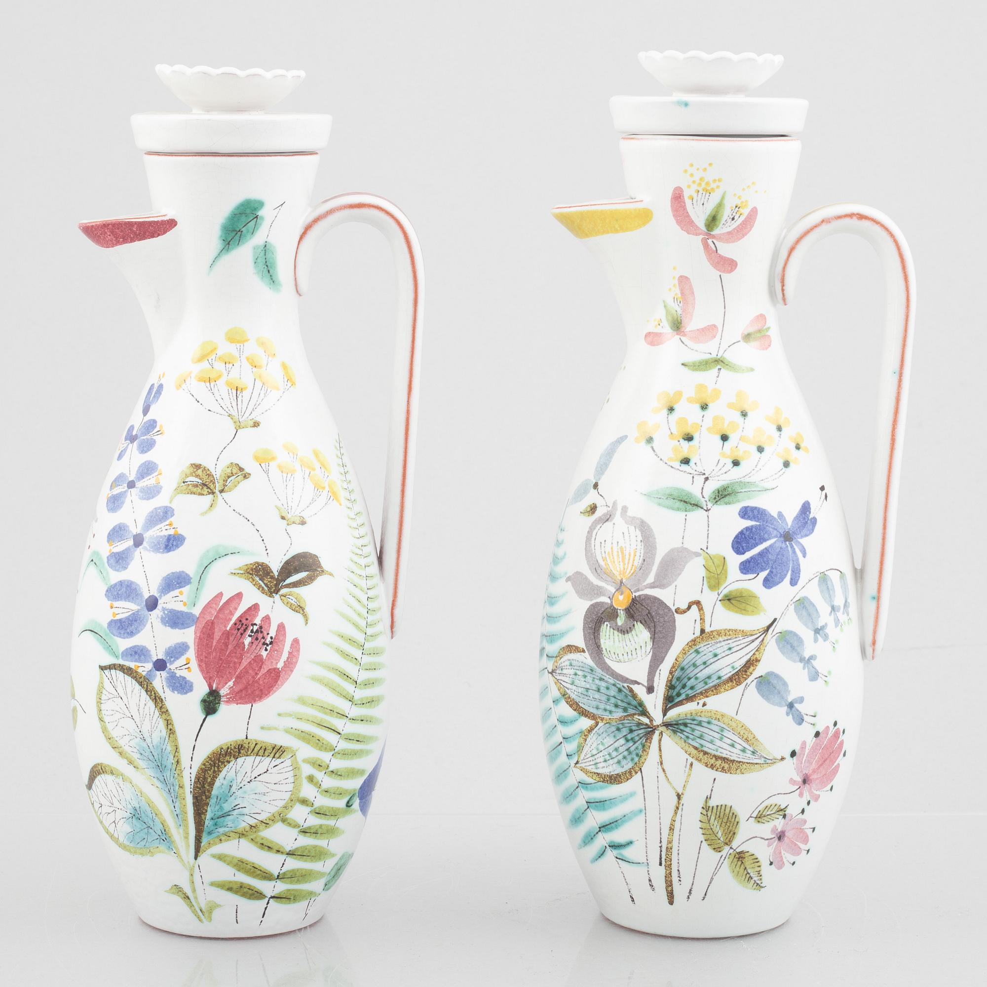 Stig Lindberg, a pair of faience jugs, Gustavsberg studio.